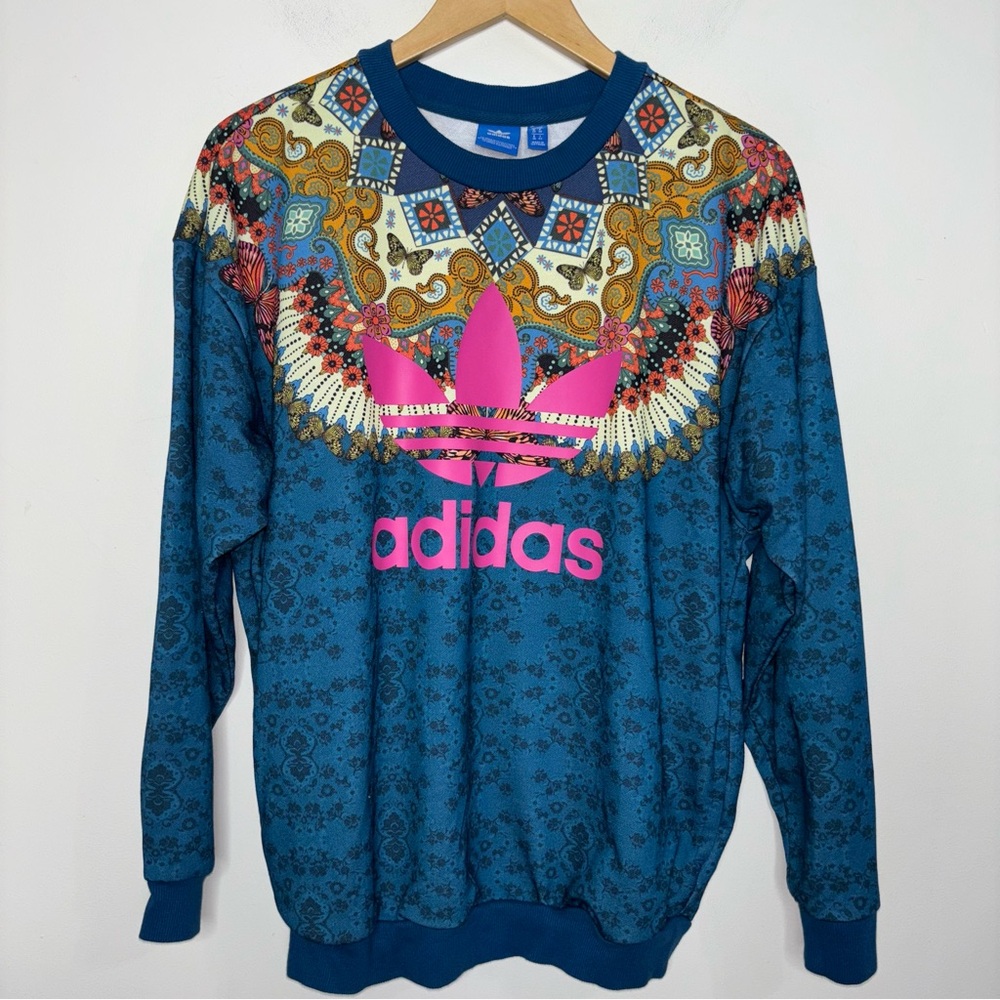 Adidas X Farm Rio Borbomix Butterfly Sweatshirt Top Women's S Graphic Blue Pink
